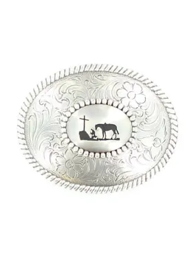 37056 Oval Cowboy Prayer Silver Belt Buckle