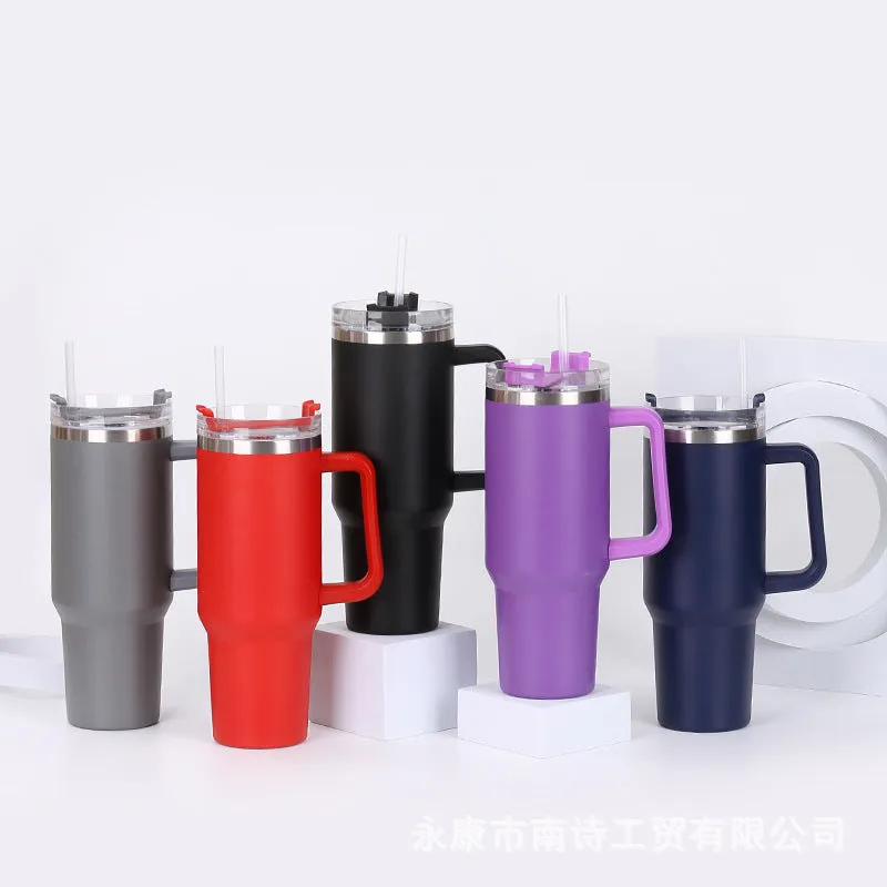 40OZ thermos cup with handle straw