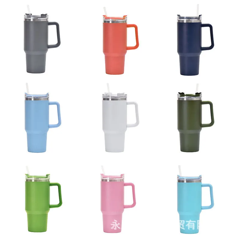 40OZ thermos cup with handle straw