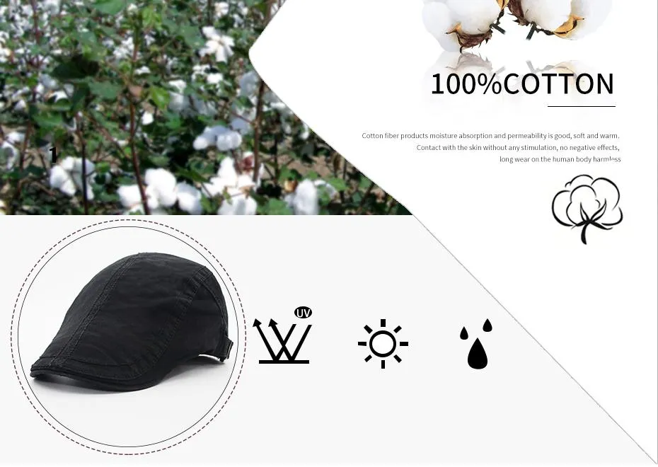 6 Colours Classic Solid Casual Retro Fashion Cotton Visor Berets for Men