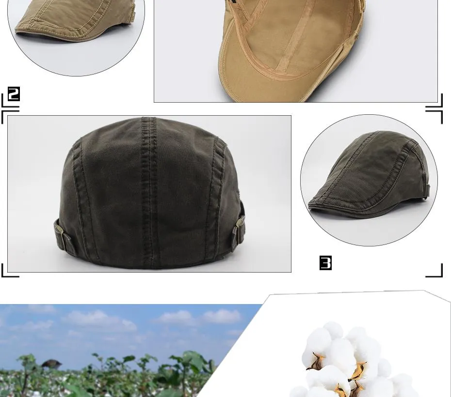 6 Colours Classic Solid Casual Retro Fashion Cotton Visor Berets for Men