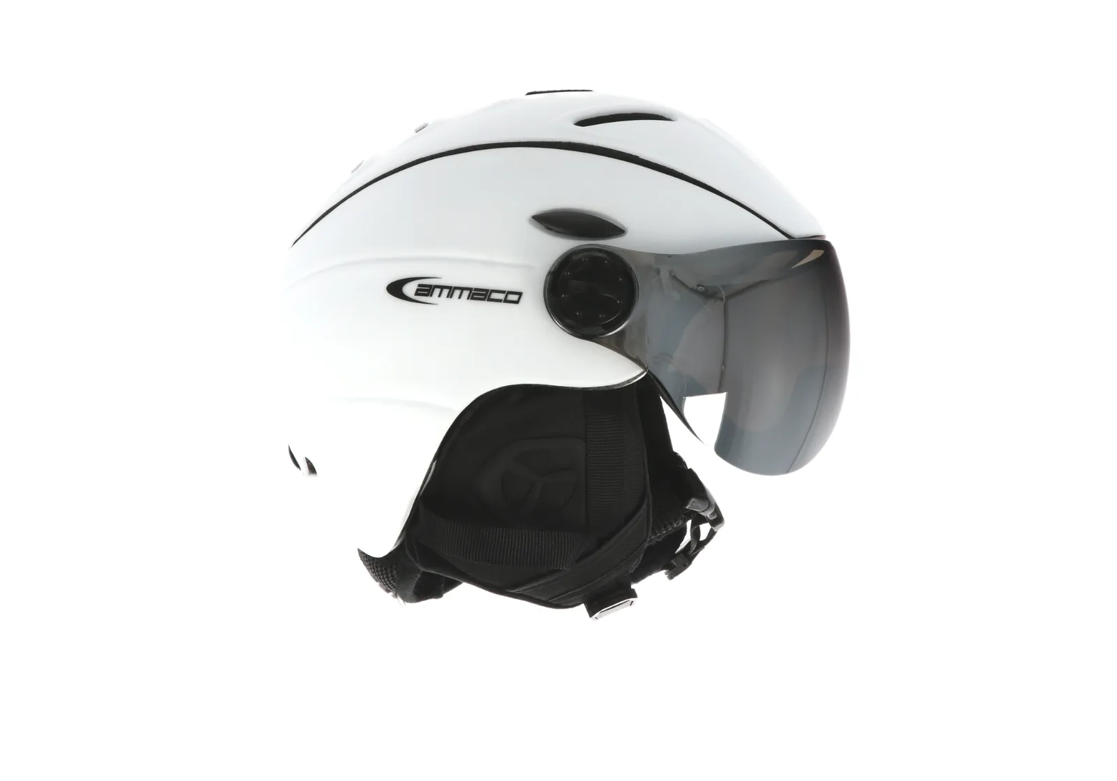 Ammaco 12 Vent Visor Ski Helmet White With Fidlock Magnetic Clasp