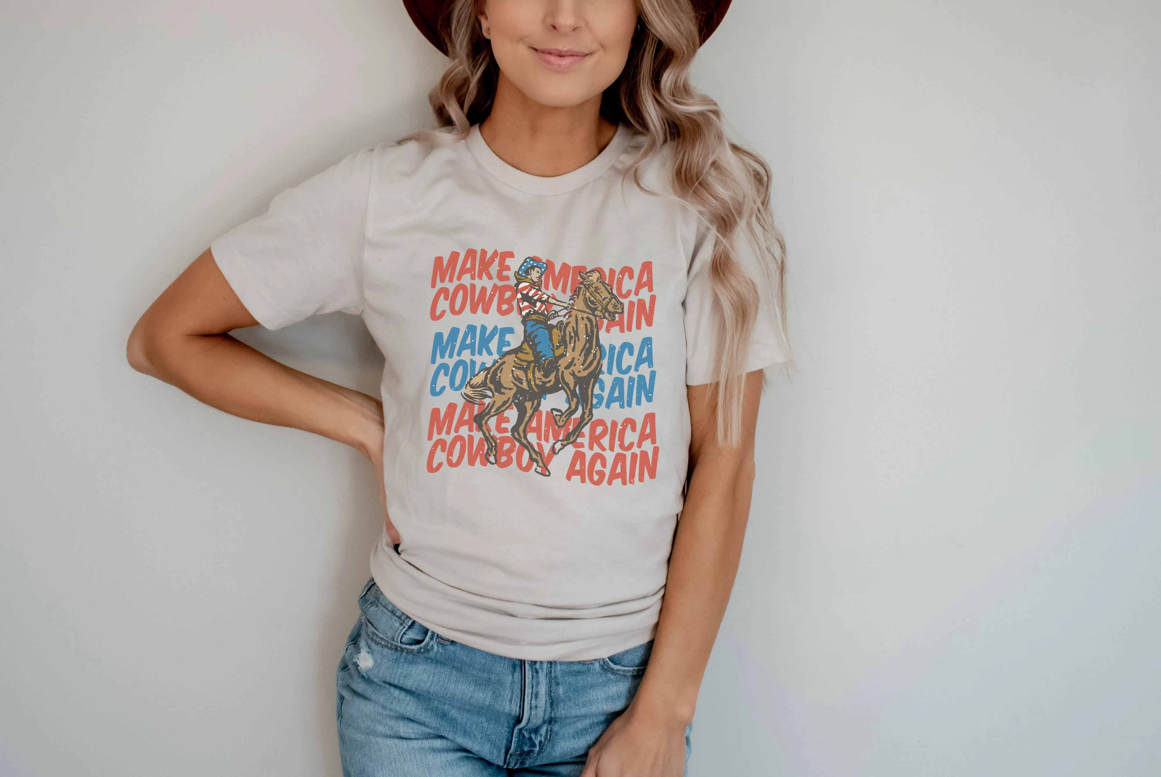 Amy Anne Apparel Women's Make America Cowboy Again T-Shirt