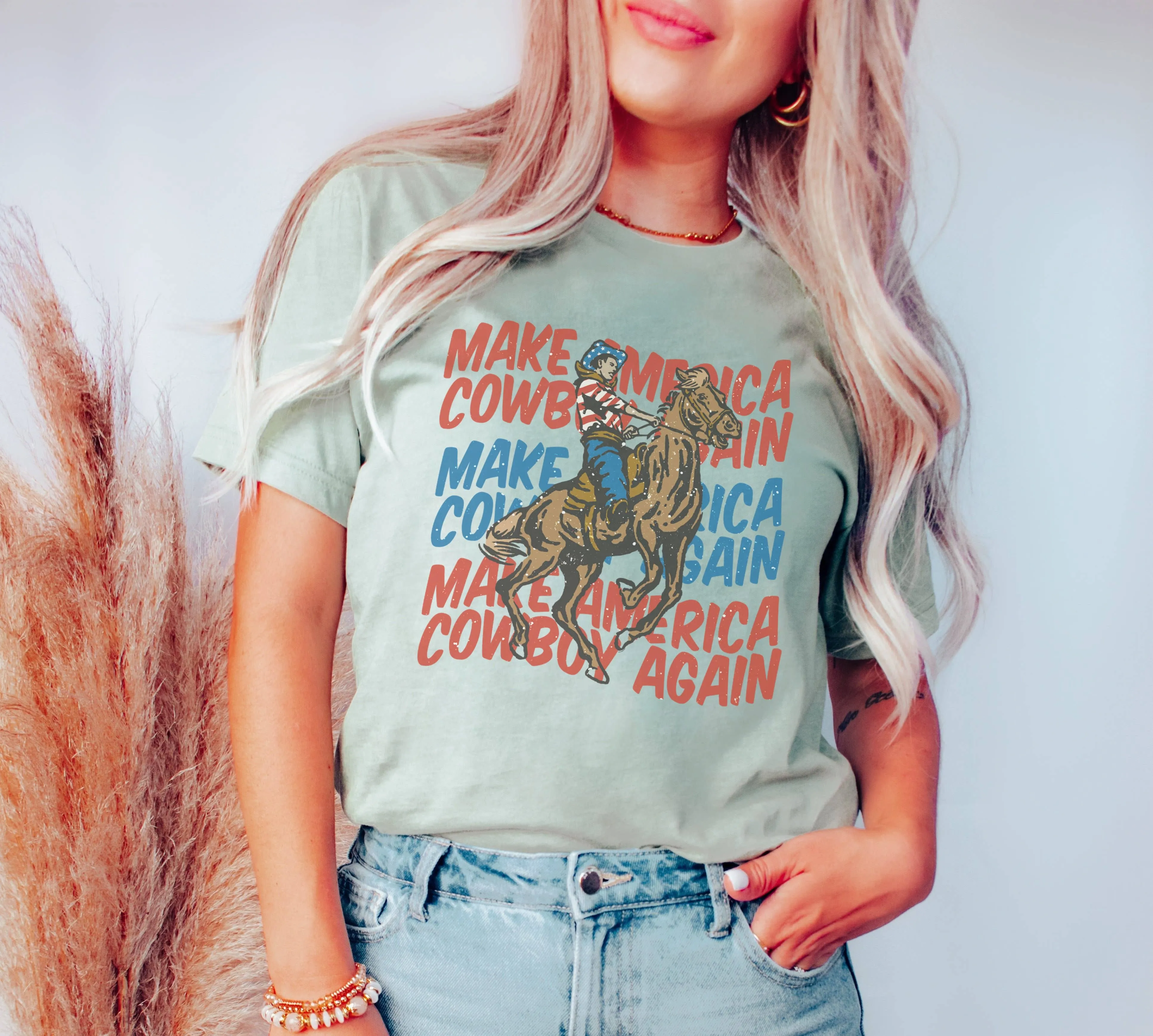 Amy Anne Apparel Women's Make America Cowboy Again T-Shirt