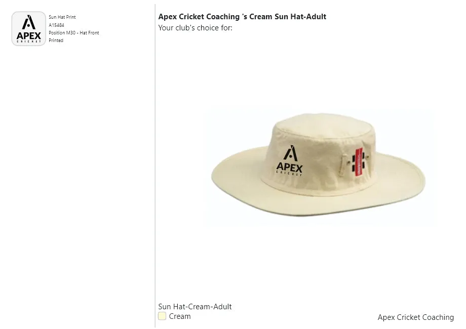 Apex Cricket Coaching 's Cream Sun Hat-Adult