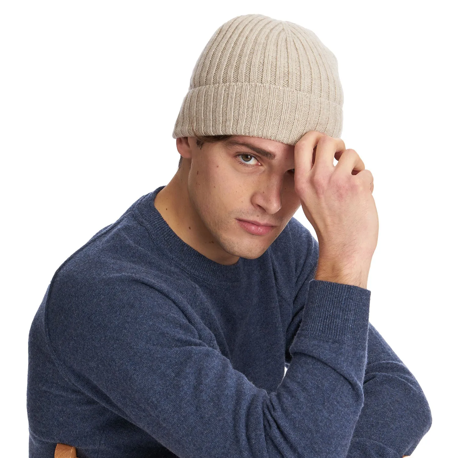 BEIGE RIBBED BEANIE