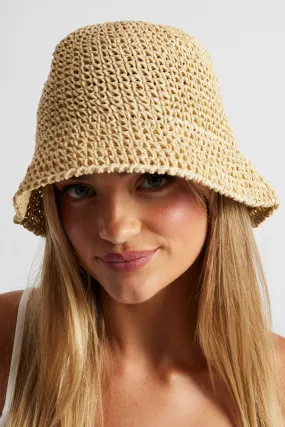 Beige Straw Bucket Hat