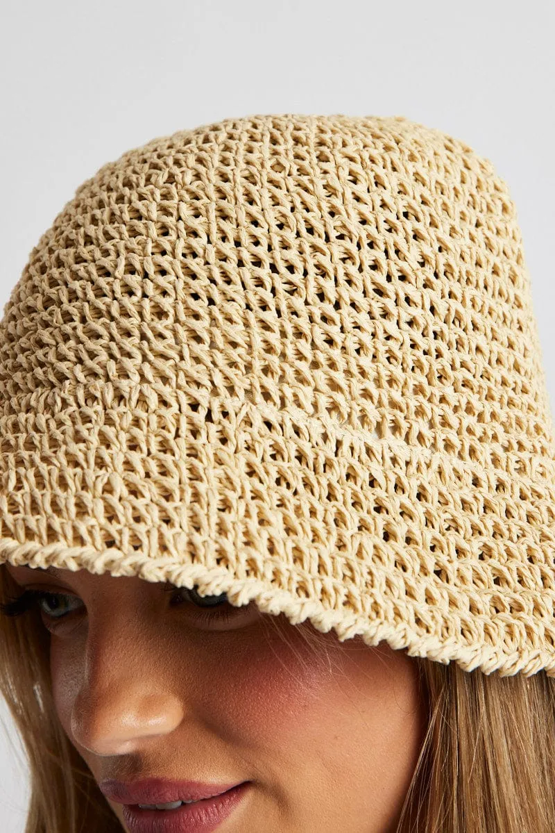 Beige Straw Bucket Hat