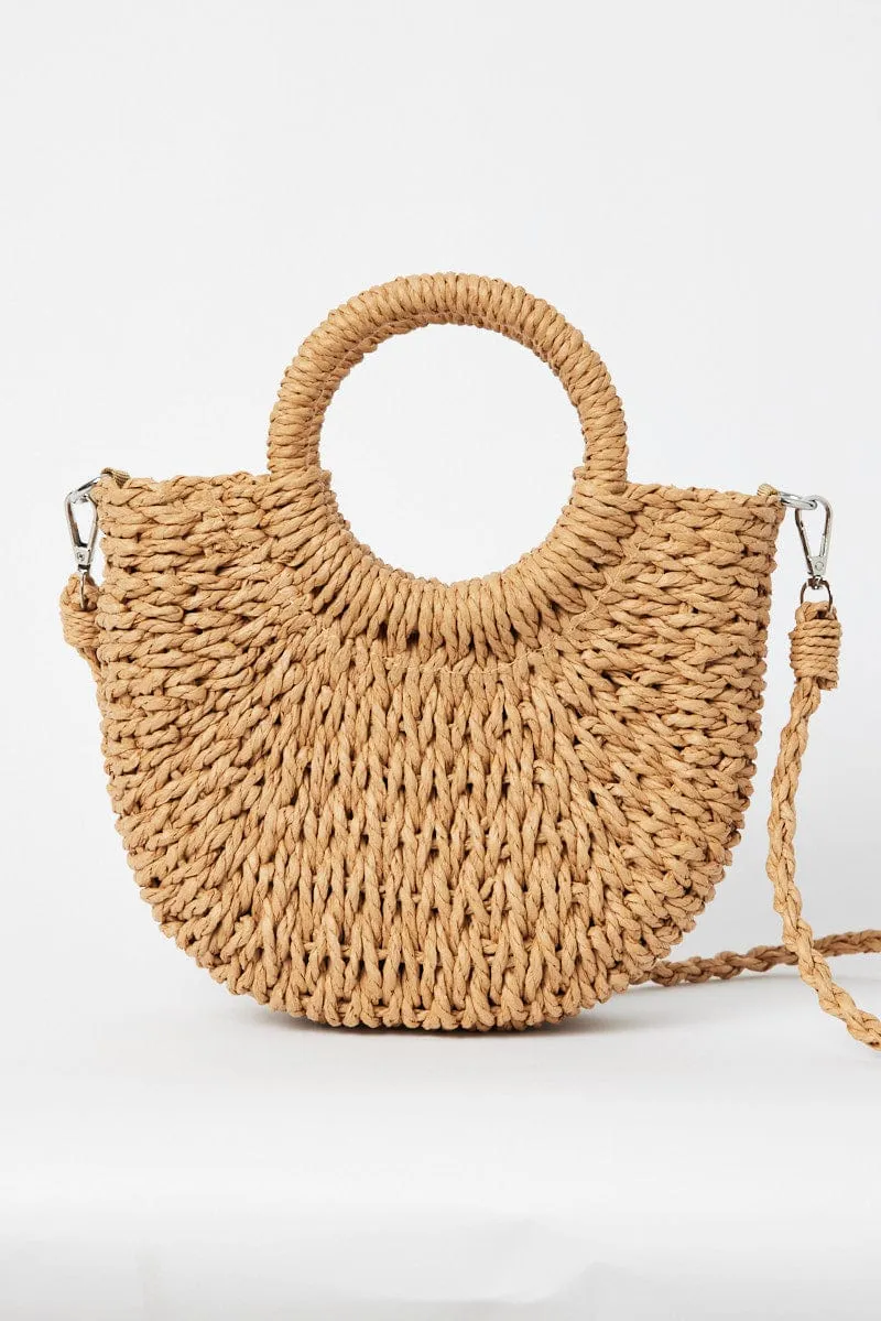 Beige Straw Crossbody Bag