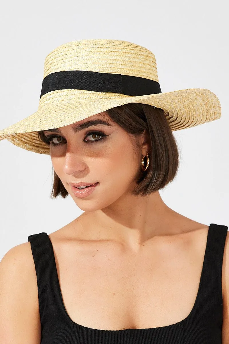 Beige Wide Brim Straw Hat