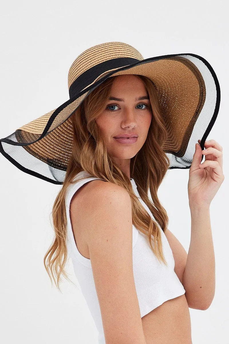 Beige Wide Brim Straw Hat