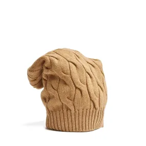 CABLE-KNIT CAMEL HAT