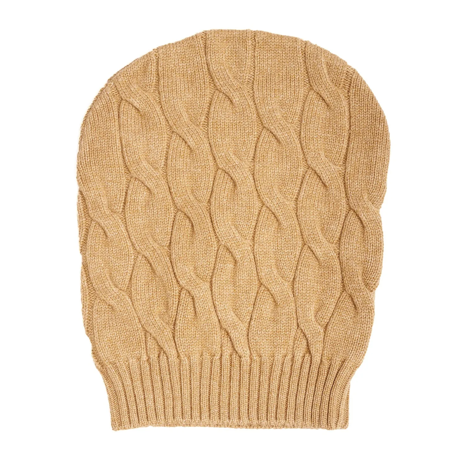 CABLE-KNIT CAMEL HAT