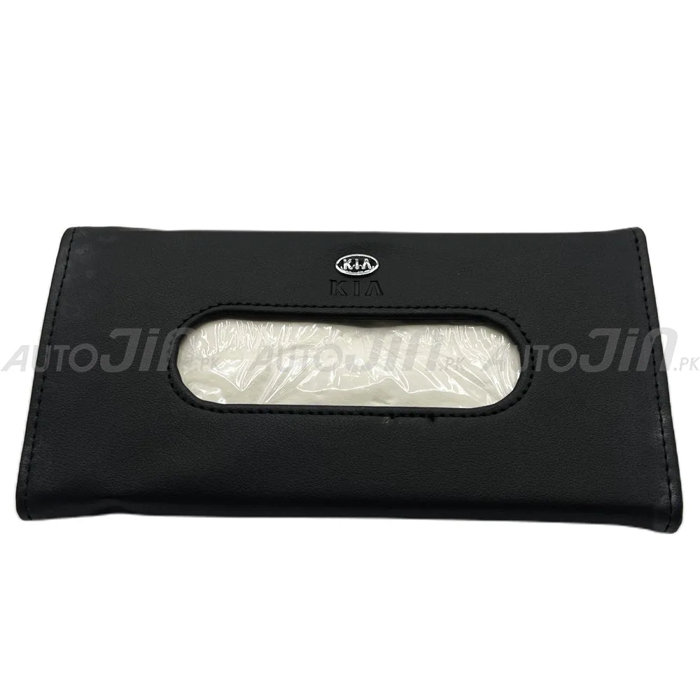 Car Sun Visor Leather Hanging Tissue Box Kia - Black