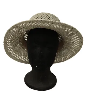 Carolyn Rowan Grey Straw Hat w/ Blue Embroidery