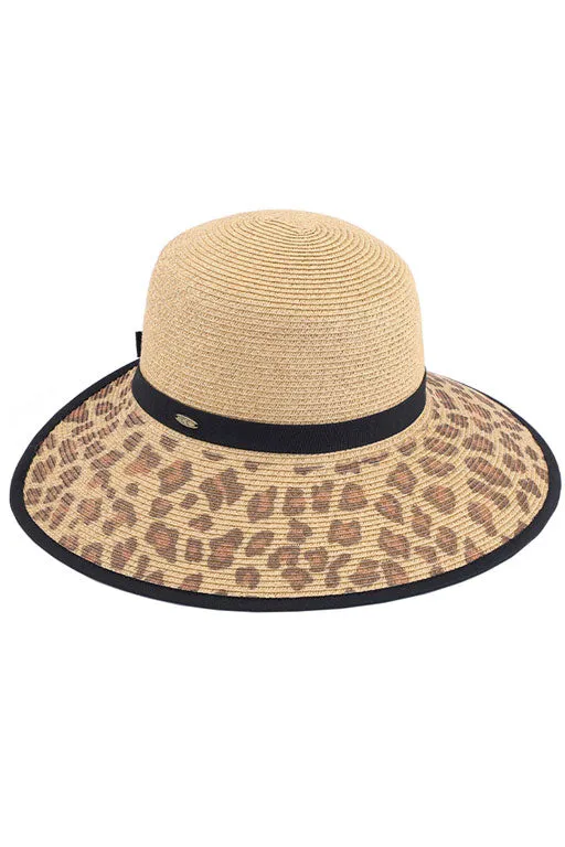 C.C Leopard Wide Brim Straw Sun Hat