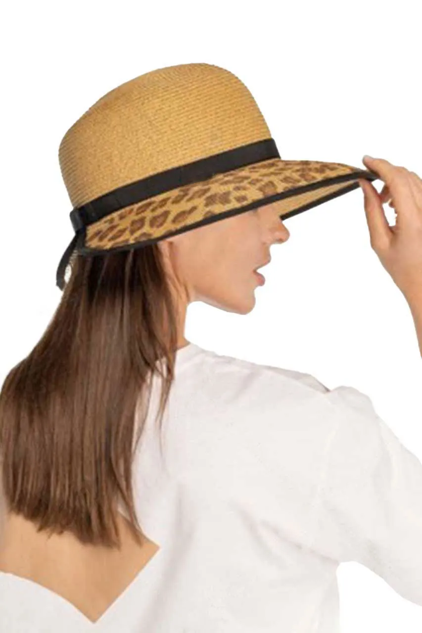 C.C Leopard Wide Brim Straw Sun Hat