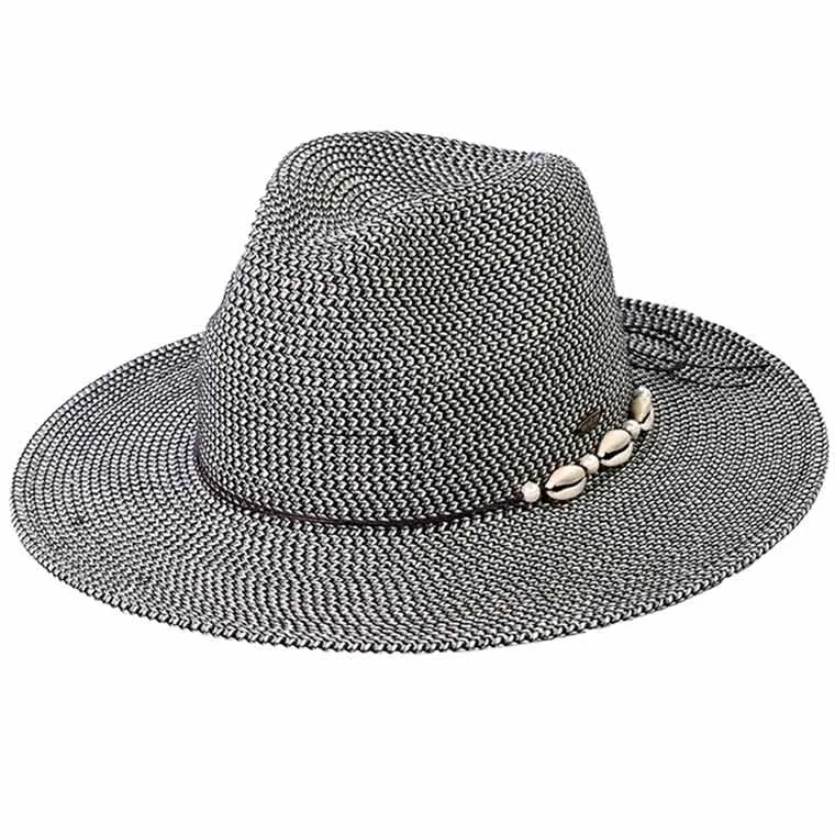 C.C Shell And Pearl Trim Band Panama Sun Hat