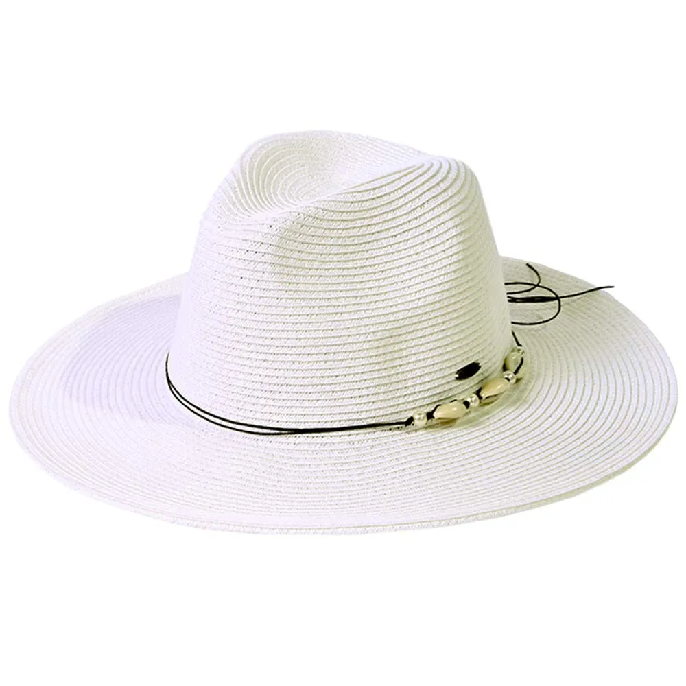 C.C Shell And Pearl Trim Band Panama Sun Hat