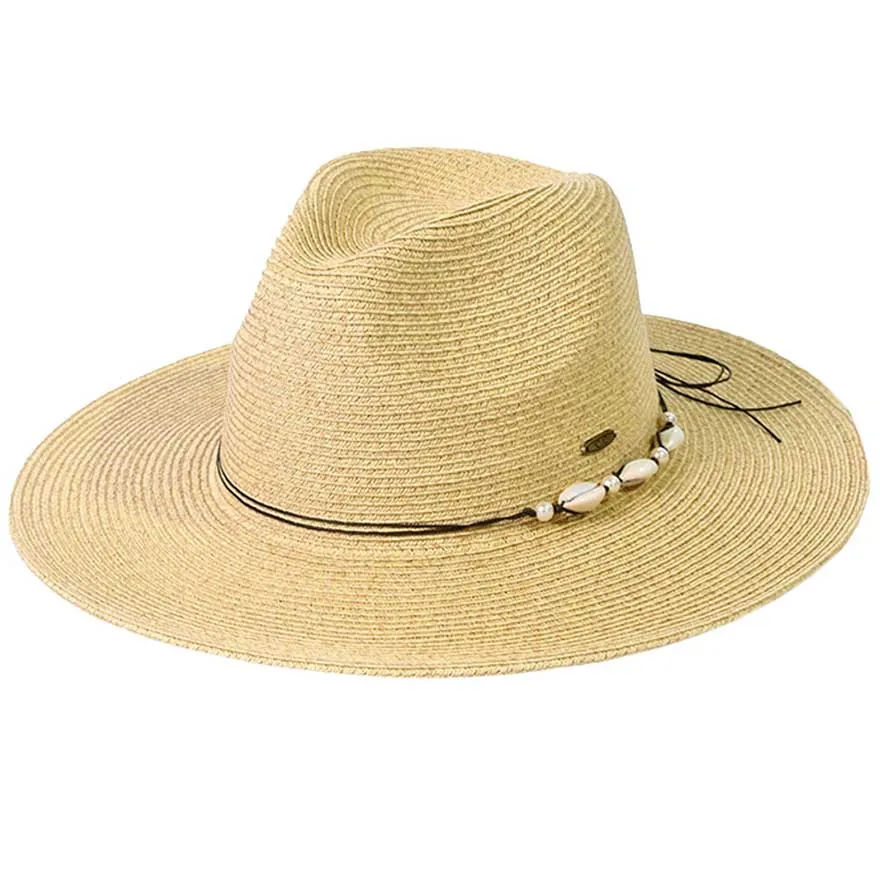 C.C Shell And Pearl Trim Band Panama Sun Hat