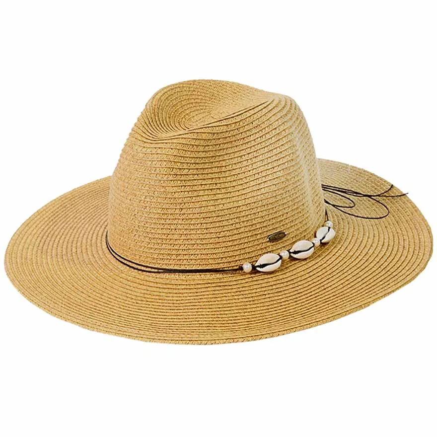 C.C Shell And Pearl Trim Band Panama Sun Hat