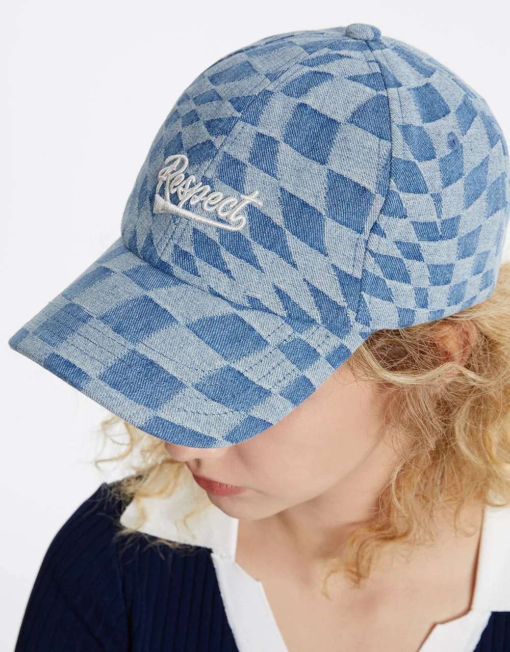 Checkered Denim Baseball Cap