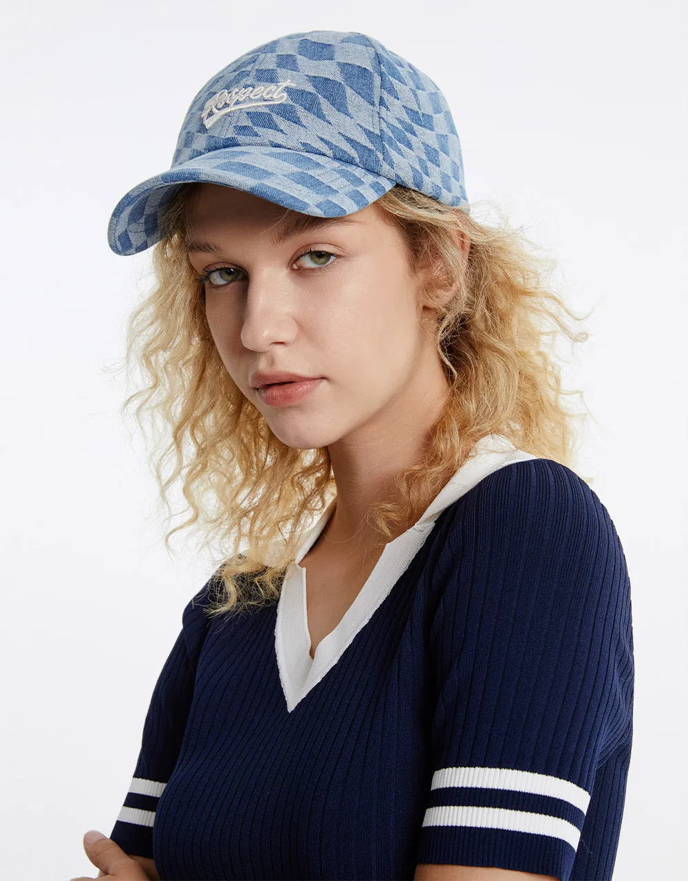 Checkered Denim Baseball Cap