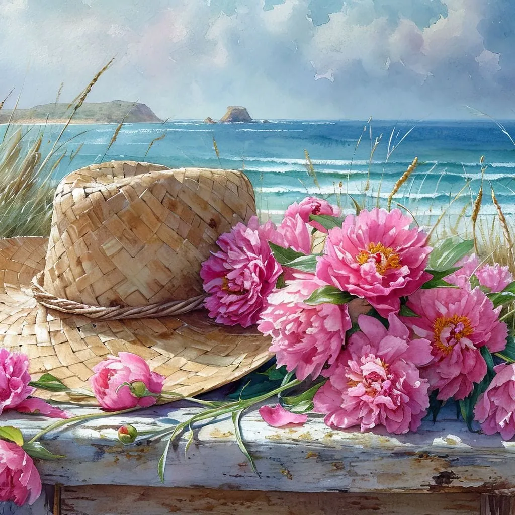 Coastal Blossoms and Sun Hat