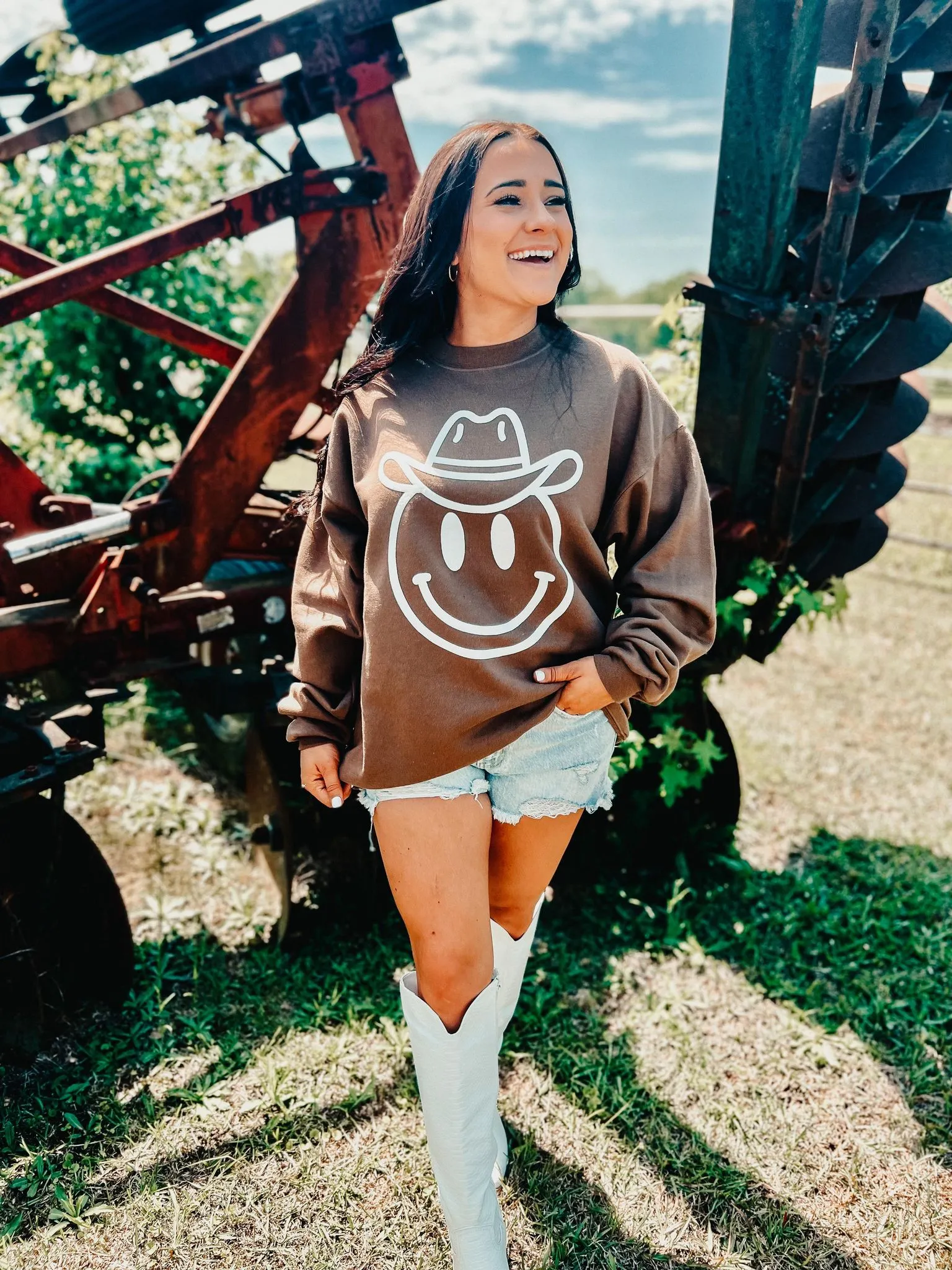 Cowboy Happy Face Puff Sweatshirt