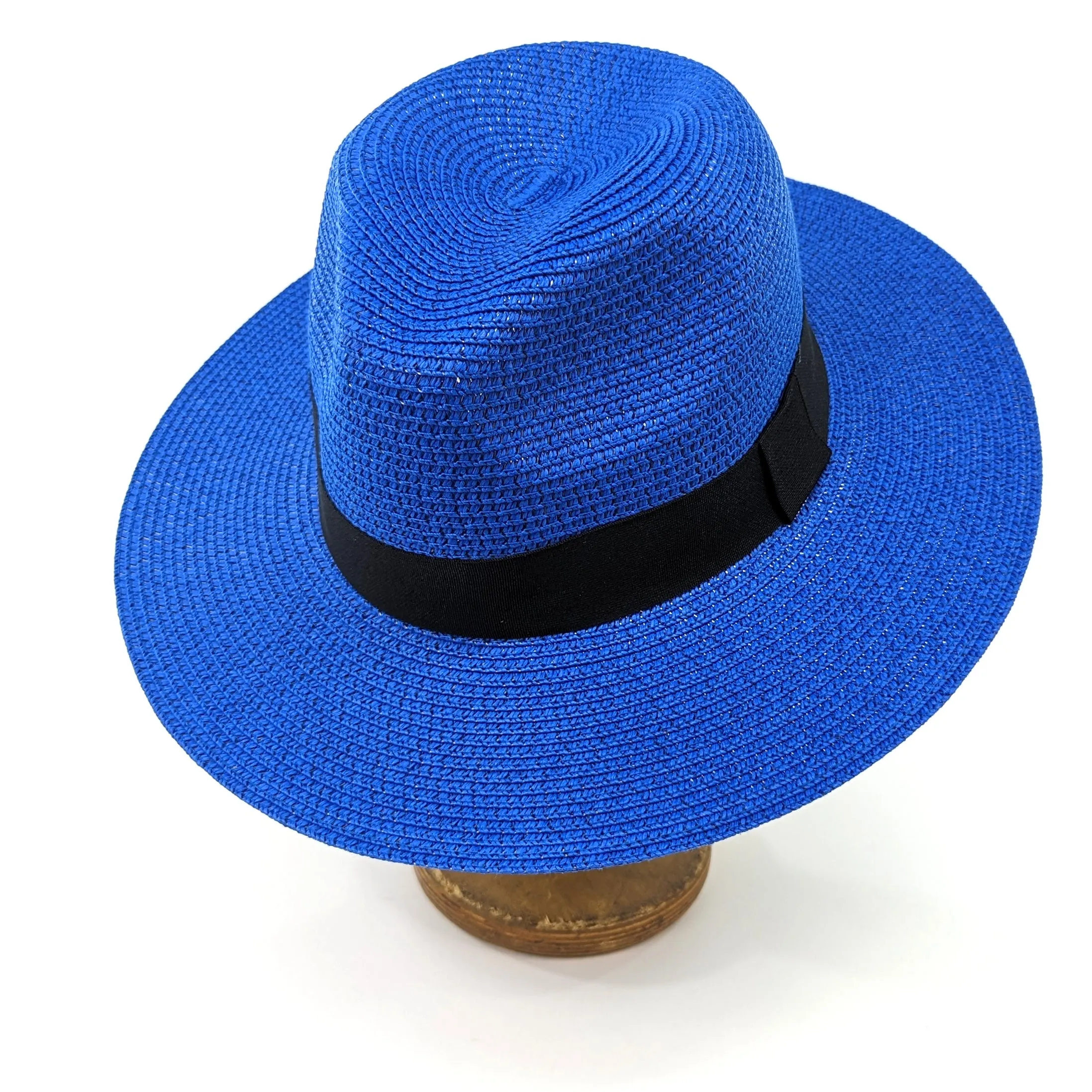 Folding Panama Style Travel Sun Hat - Deep Blue & Black (57cm)