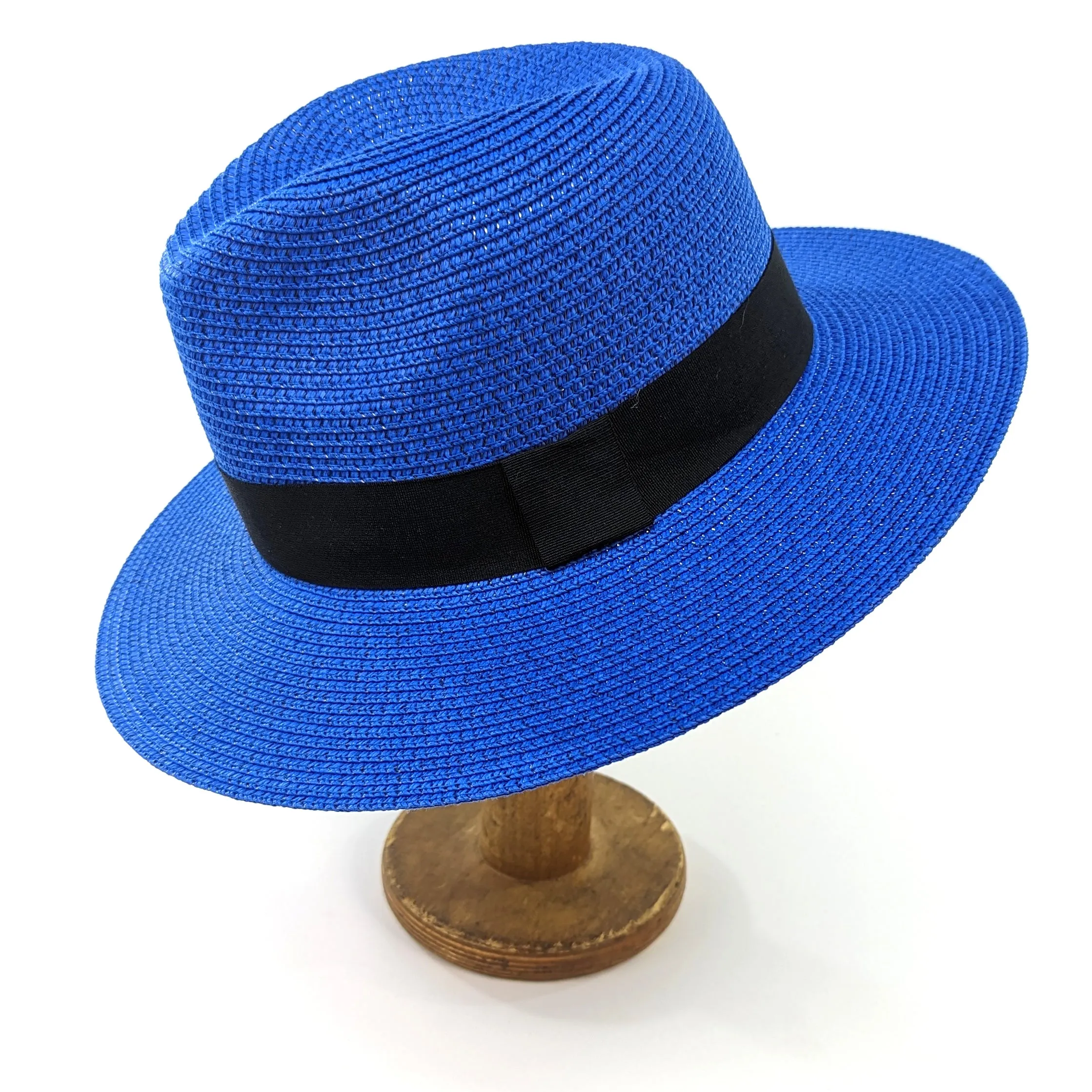 Folding Panama Style Travel Sun Hat - Deep Blue & Black (57cm)