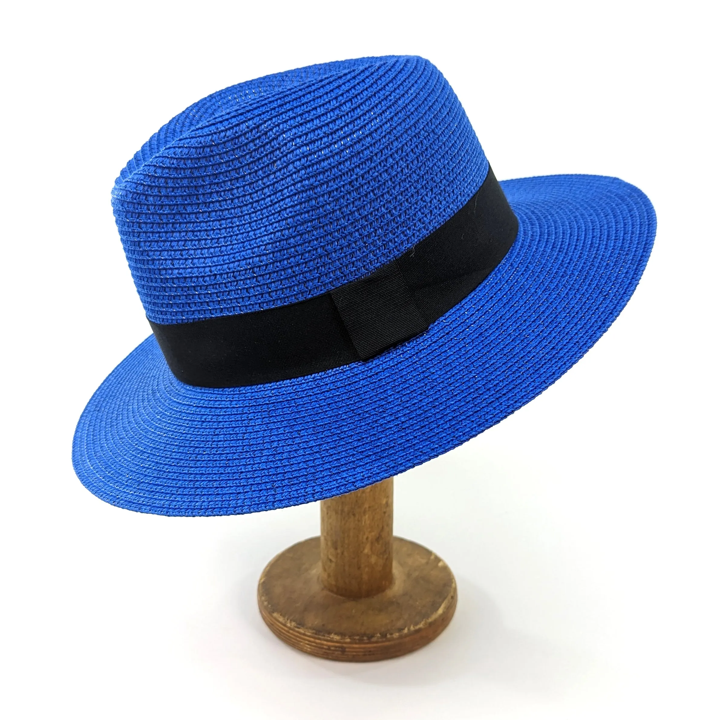 Folding Panama Style Travel Sun Hat - Deep Blue & Black (57cm)