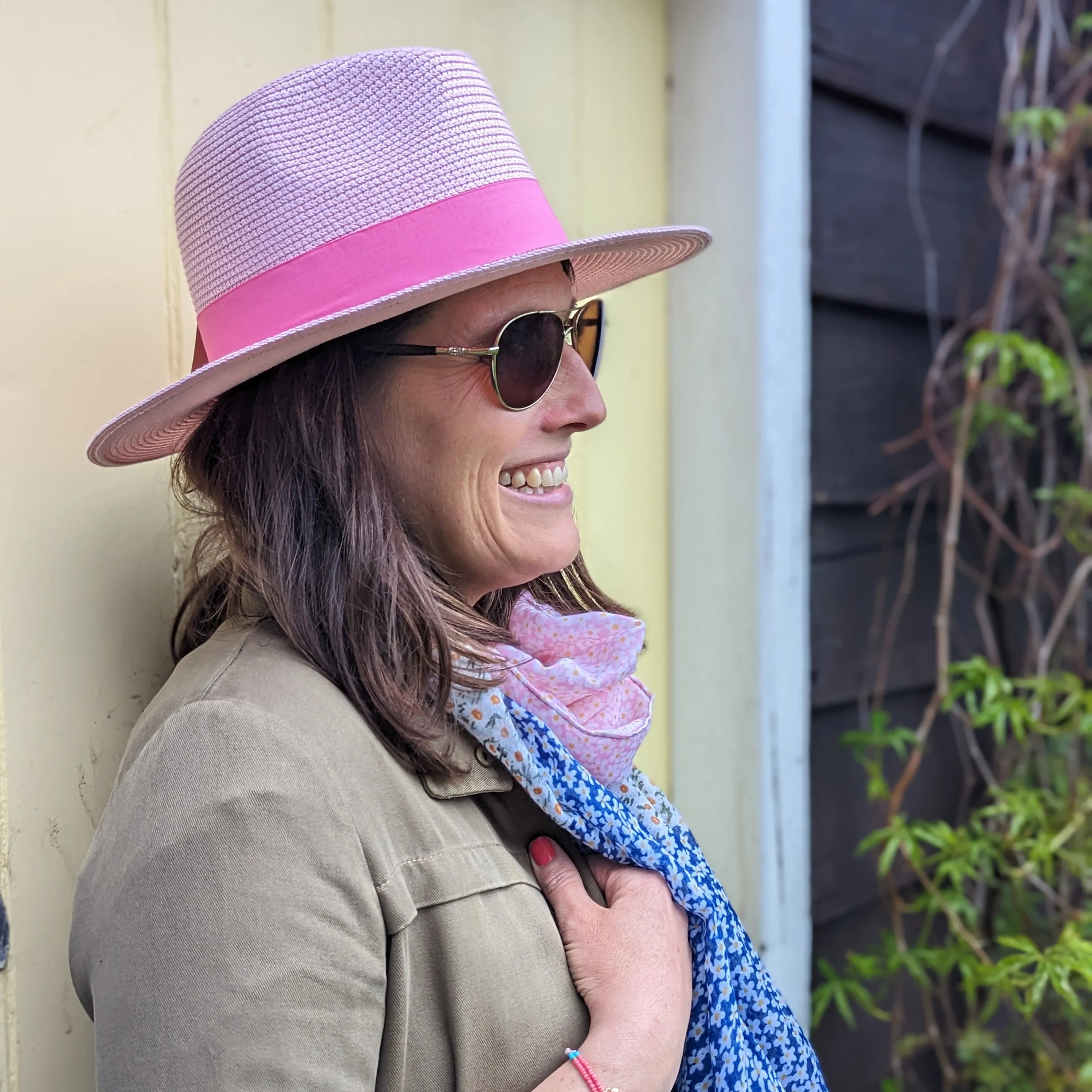 Folding Panama Style Travel Sun Hat - Vintage Pink (57cm)