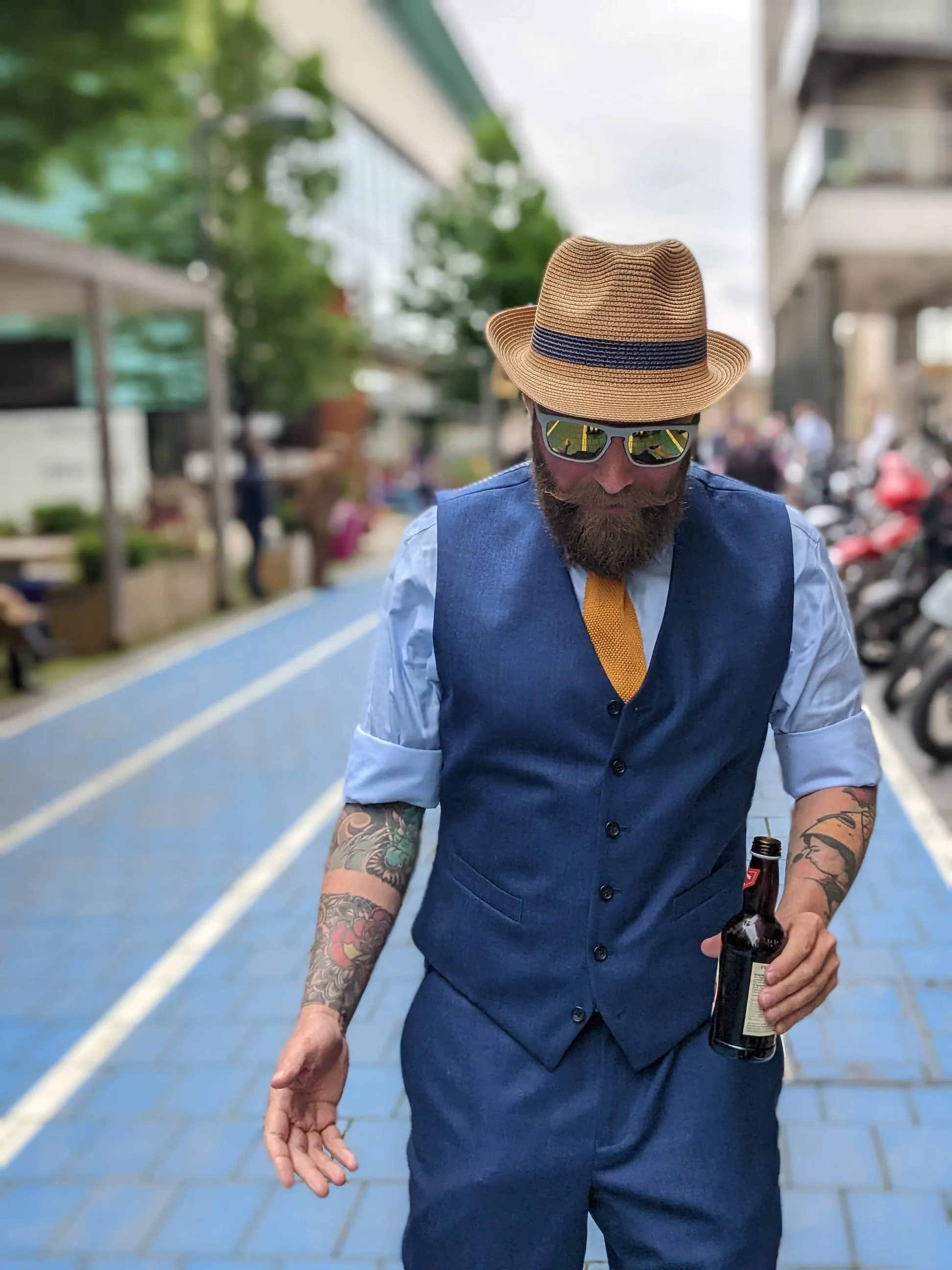 Folding Travel Trilby Sun Hat with a Blue Band