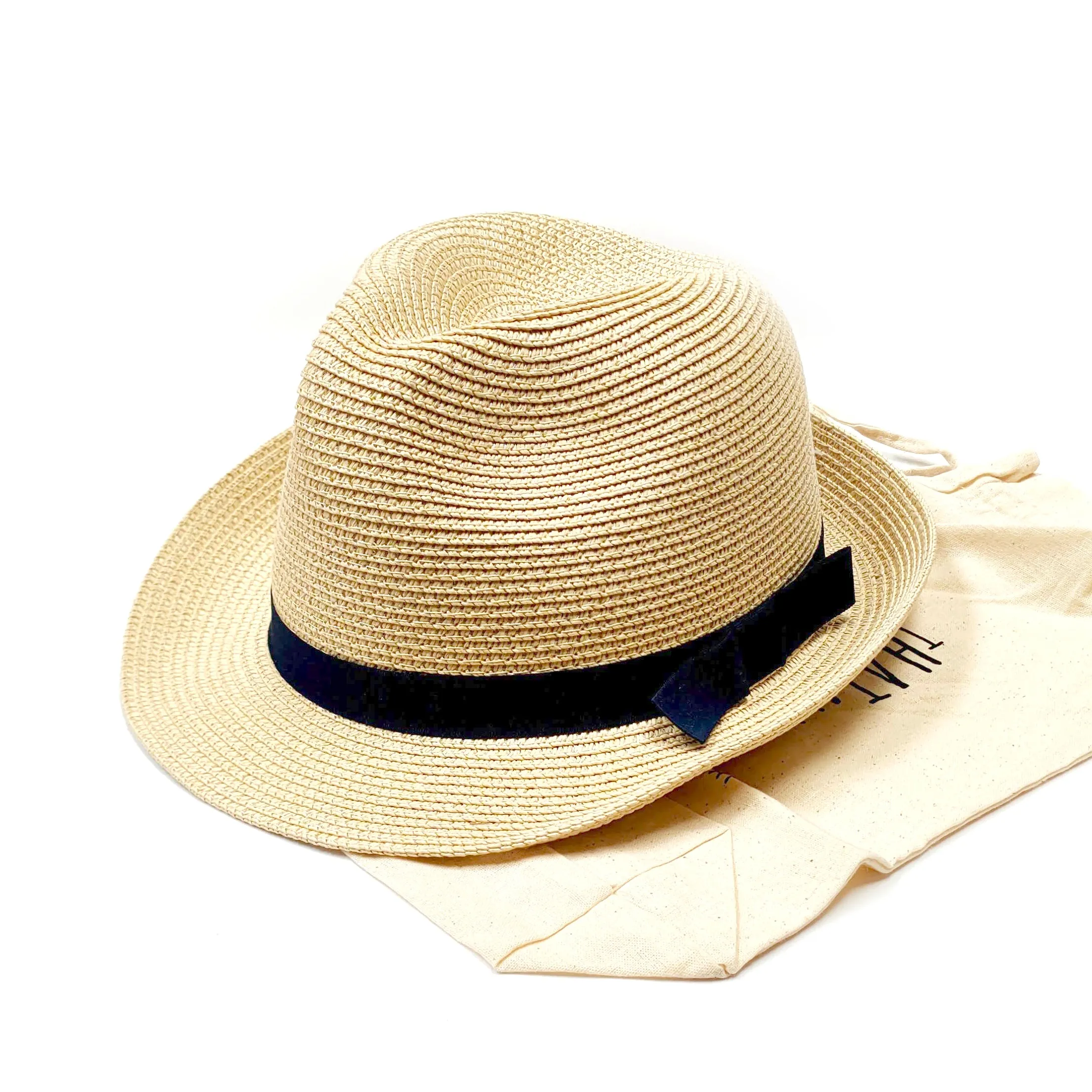 Folding Travel Trilby Sun Hat with a Blue Ribbon (59cm)