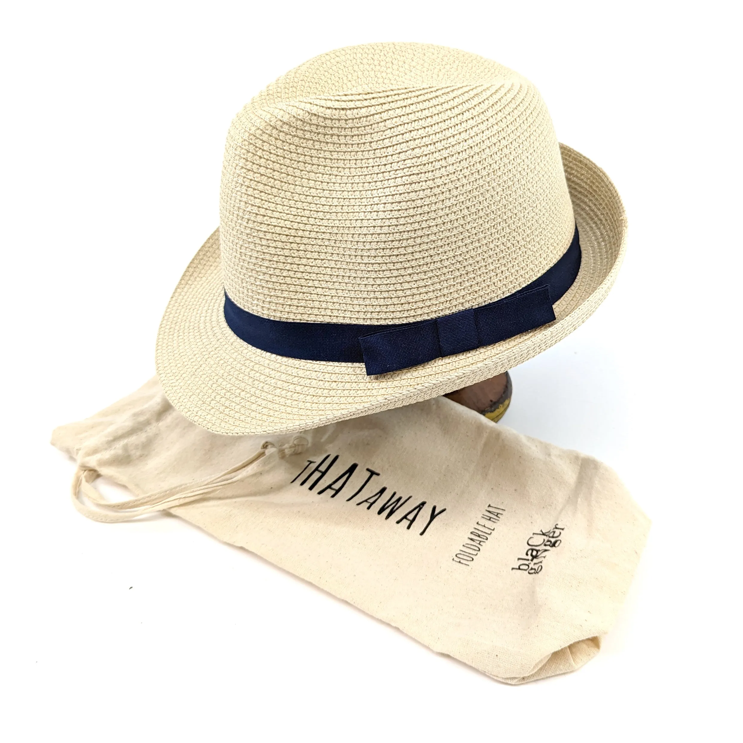 Folding Travel Trilby Sun Hat with a Blue Ribbon (59cm)