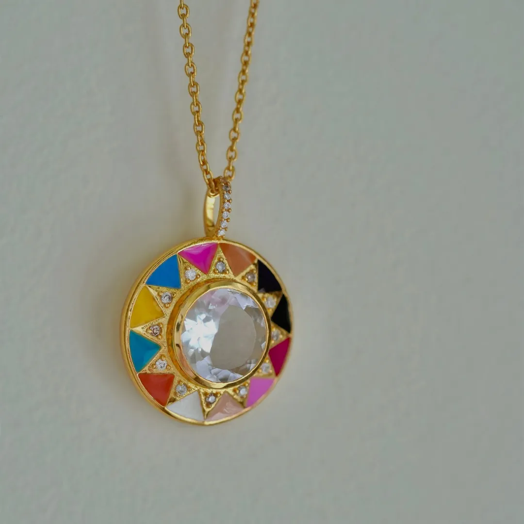 Holi Enamel Sun Pendant Necklace