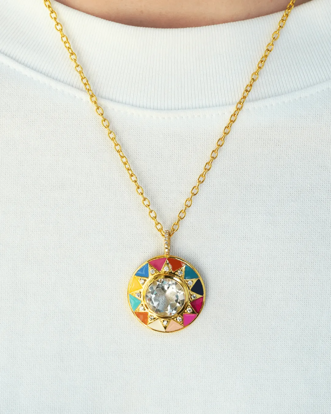 Holi Enamel Sun Pendant Necklace