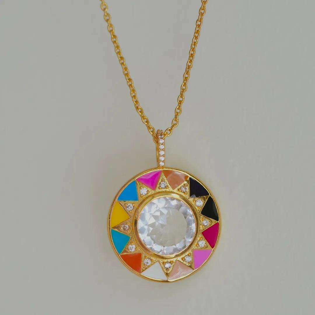 Holi Enamel Sun Pendant Necklace