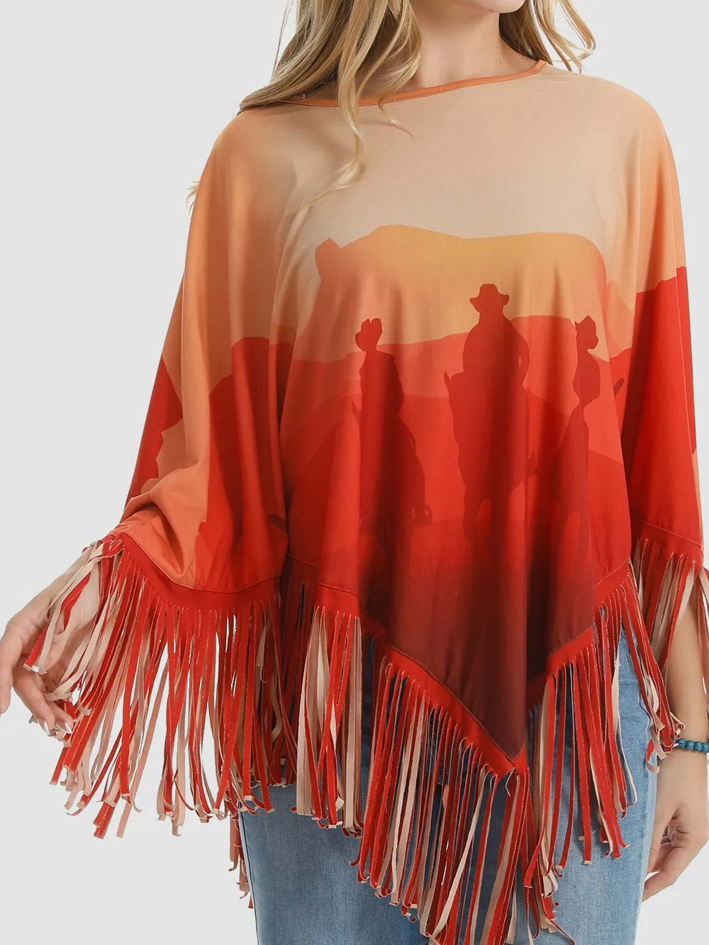 Montana West Sunset Cowboy Firnge Poncho