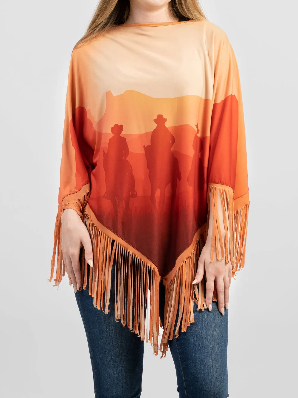 Montana West Sunset Cowboy Firnge Poncho