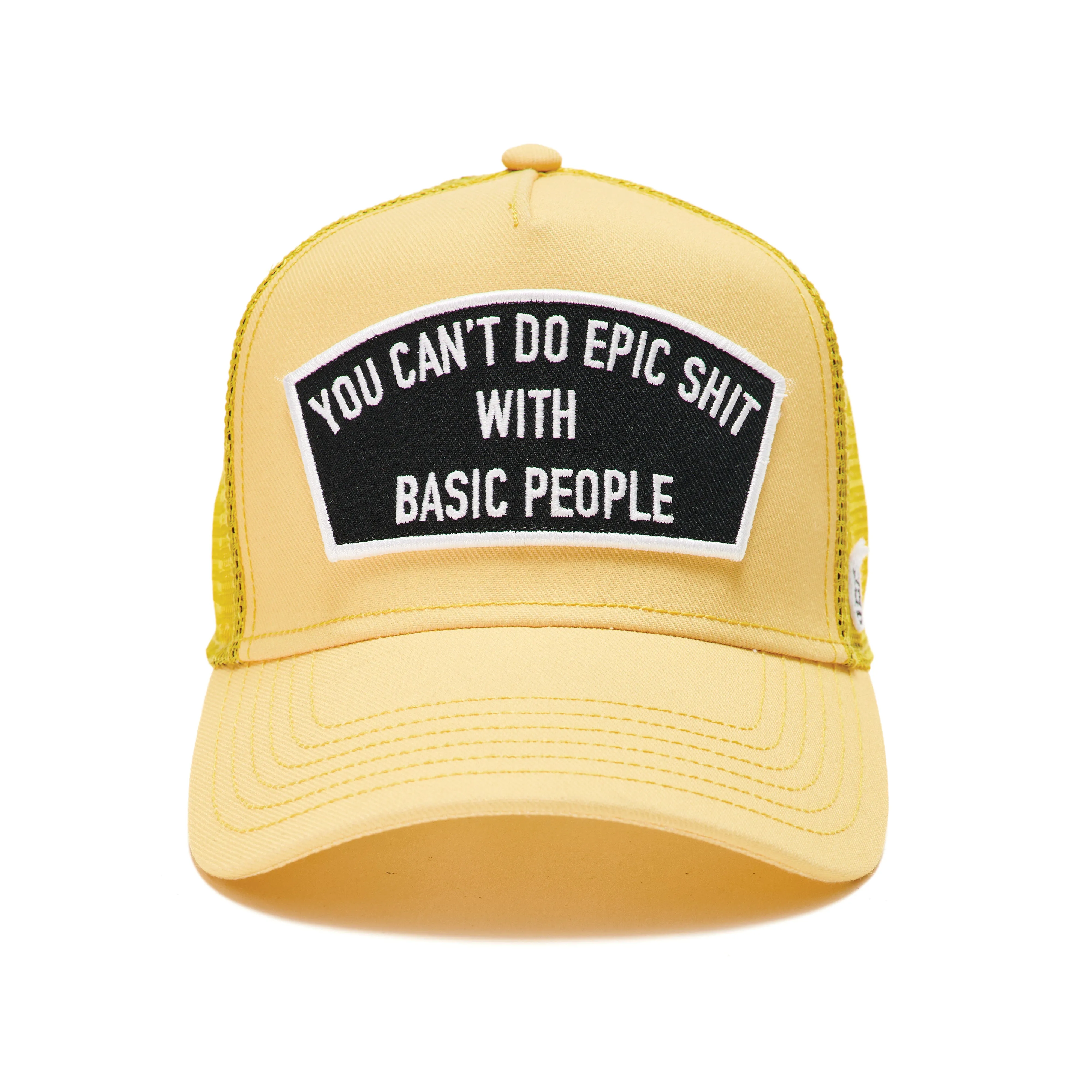 "CAN'T DO EPIC SHIT" MESH BACK TRUCKER CURVED VISOR IN VINTAGE YELLOW