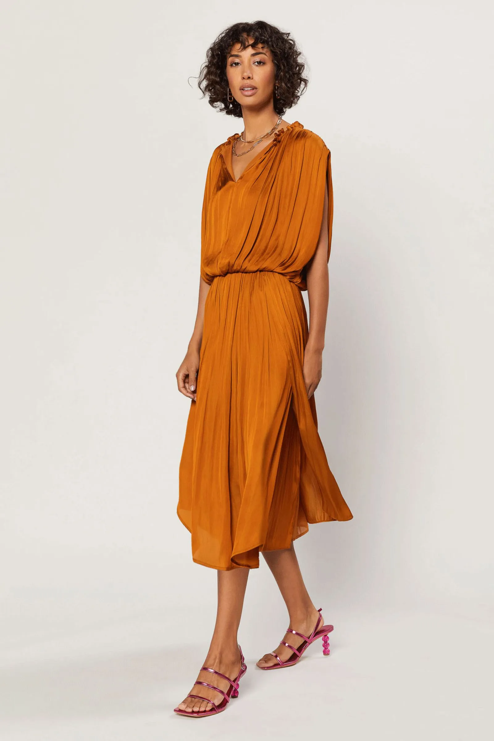 Ruche Cap  Dress- Saffron