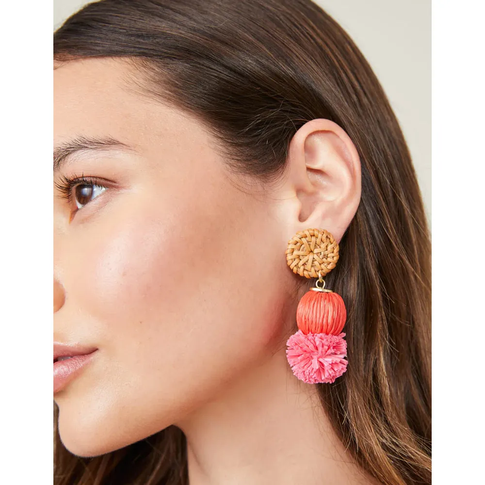 Spartina Straw Pom Earrings - Red