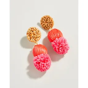 Spartina Straw Pom Earrings - Red