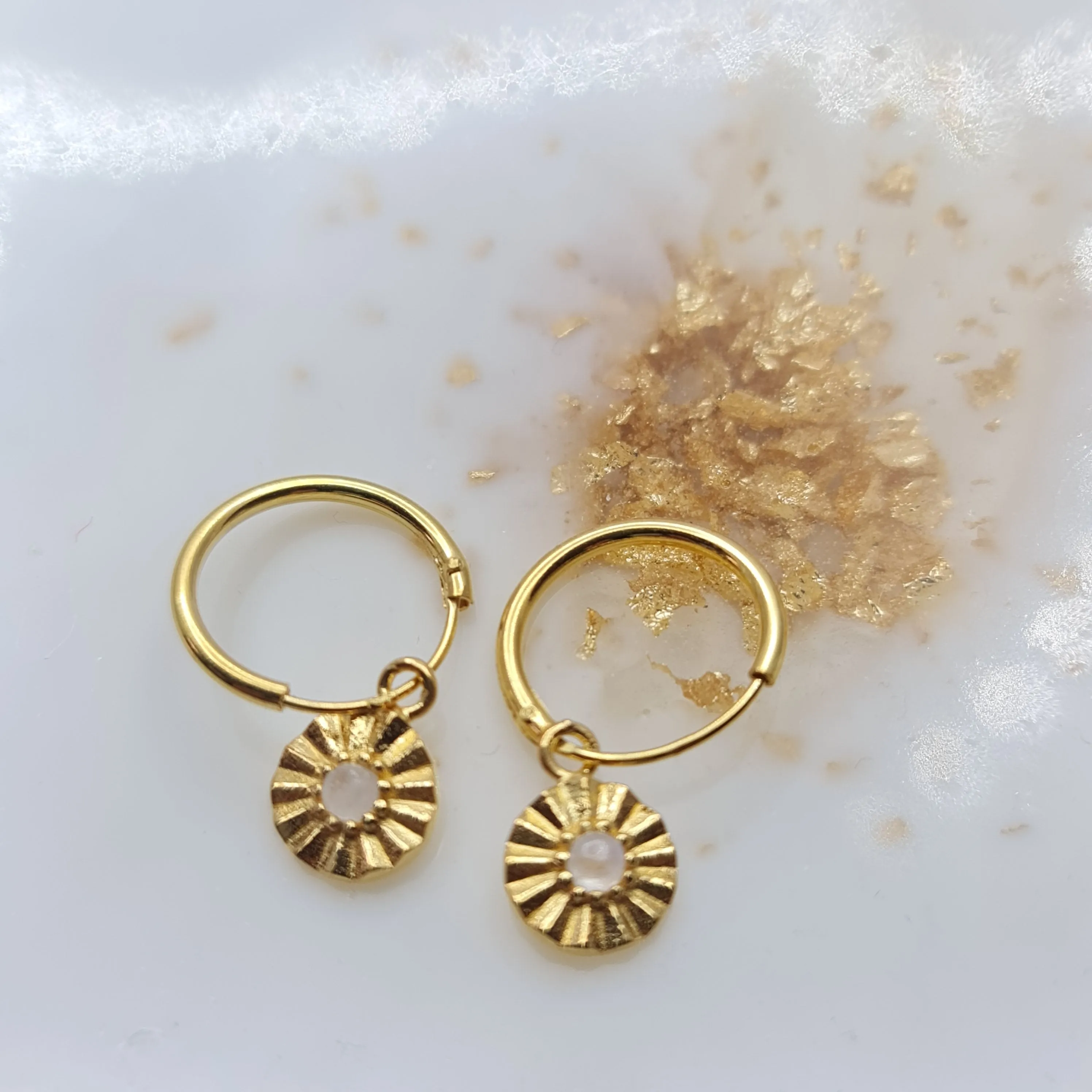 Sun Moonstone gold hoop earrings