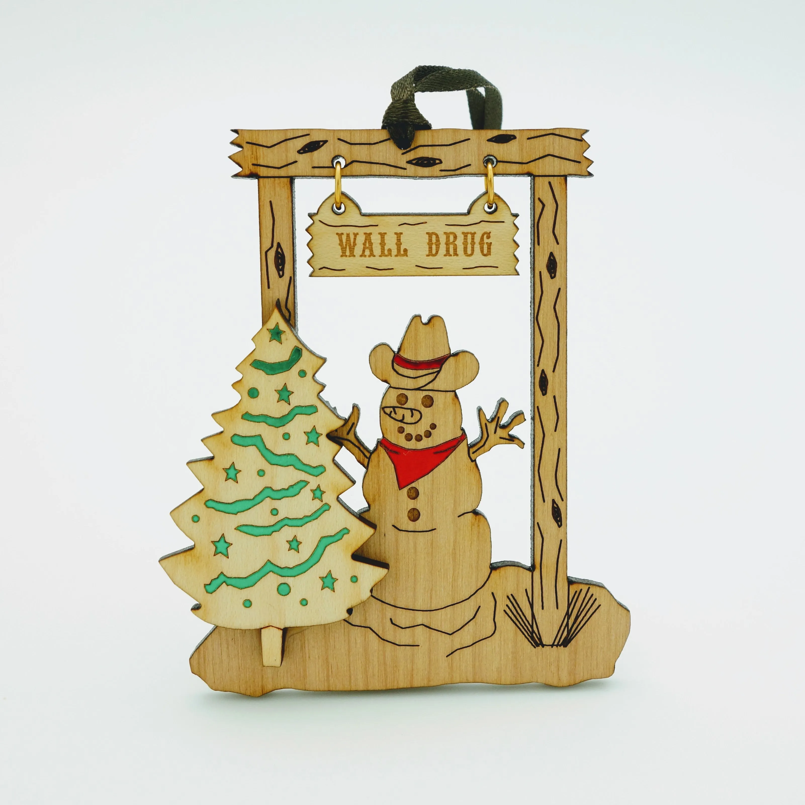 Wall Drug Cowboy Snowman Wood Laser Cut Ornament