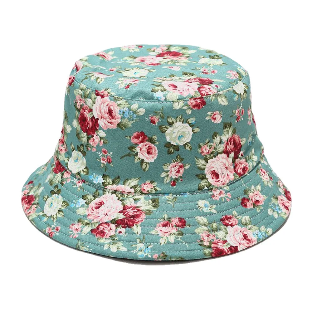 Women Double-sided Summer UV Protection Floral Pattern Casual Outdoor Sun Hat Bucket Hat