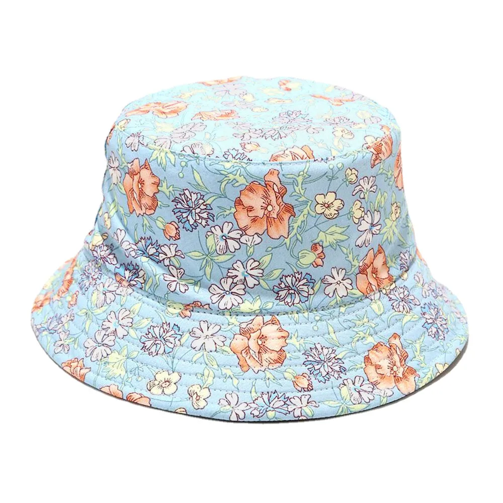 Women Double-sided Summer UV Protection Floral Pattern Casual Outdoor Sun Hat Bucket Hat